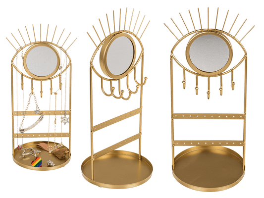 Golden metal jewellery holder with mirror, Eye,