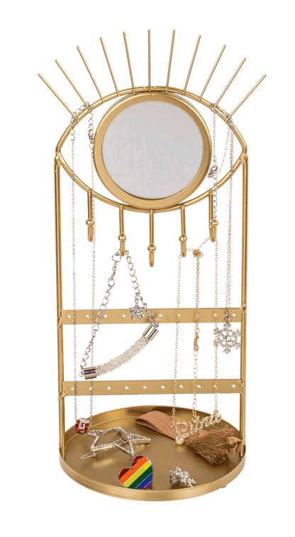 Golden metal jewellery holder with mirror, Eye,