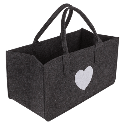 Grey felt bag for wood, with heart,