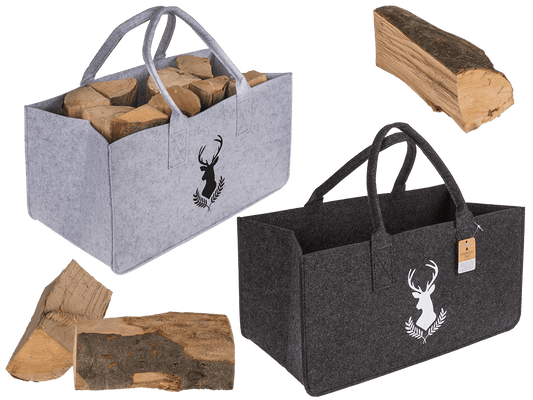 Grey felt bag for wood, deer,