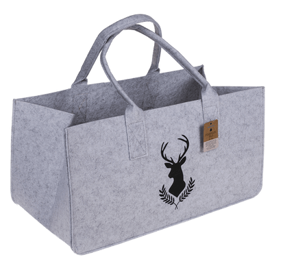 Grey felt bag for wood, deer,