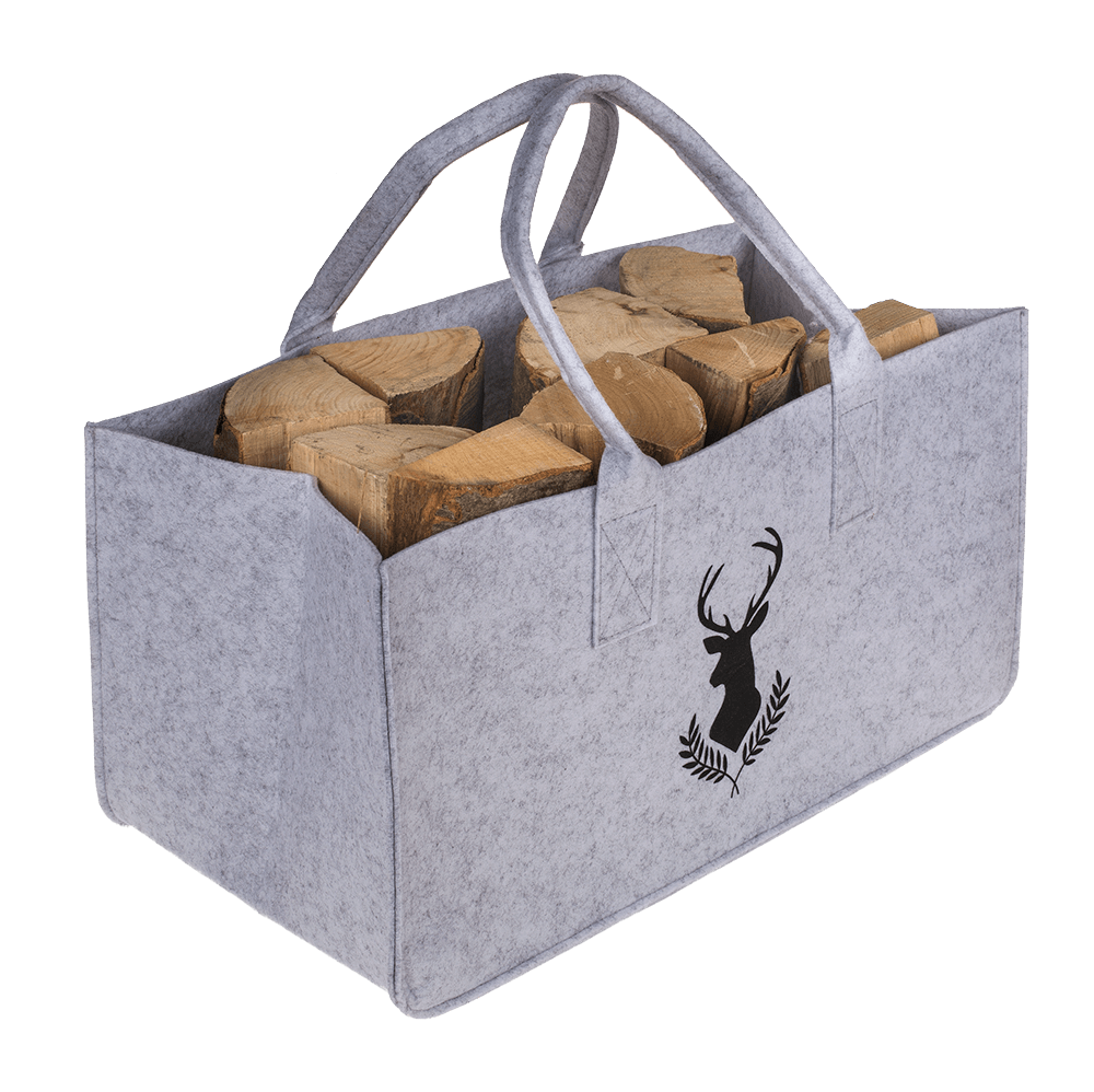 Grey felt bag for wood, deer,