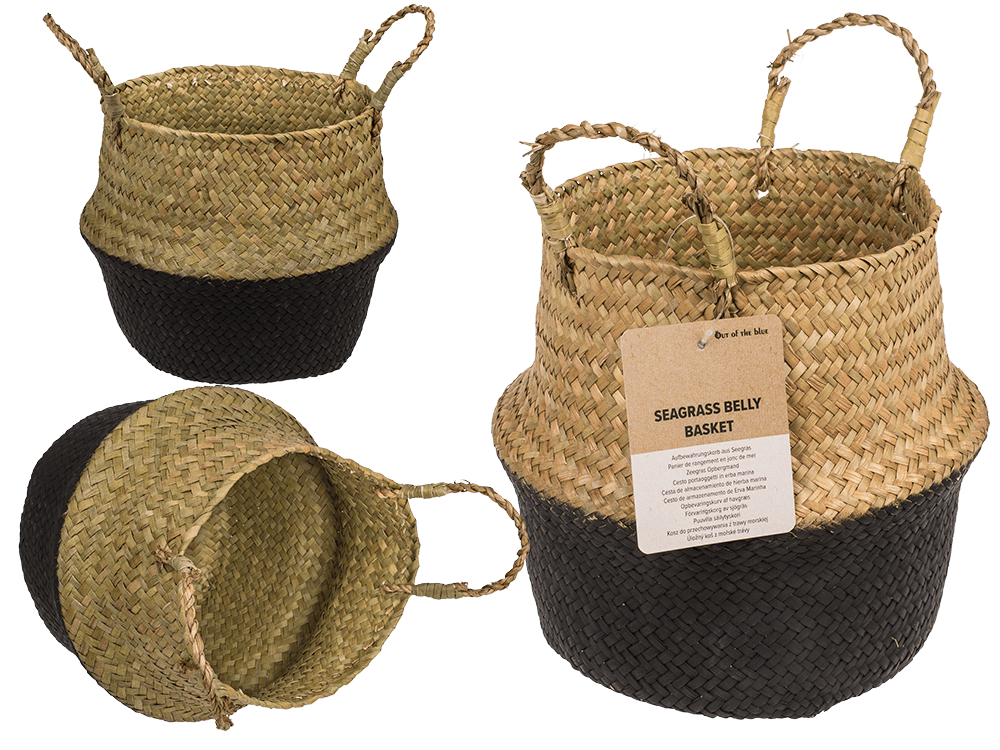 Belly basket made of seagrass, with 2 handles,