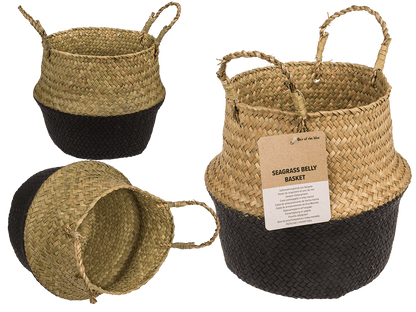 Belly basket made of seagrass, with 2 handles,