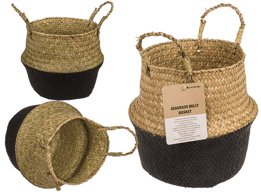 Belly basket made of seagrass, with 2 handles,
