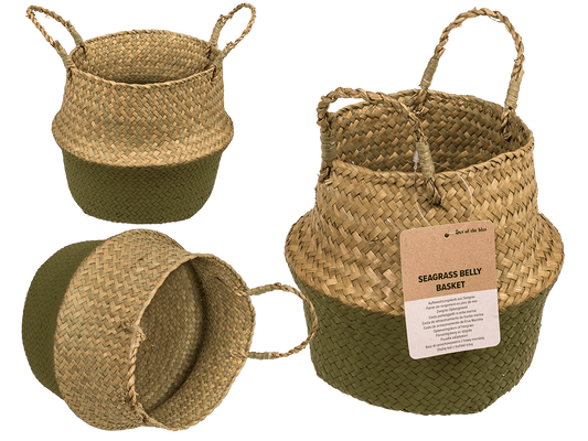 Belly basket made of seagrass, with 2 handles,