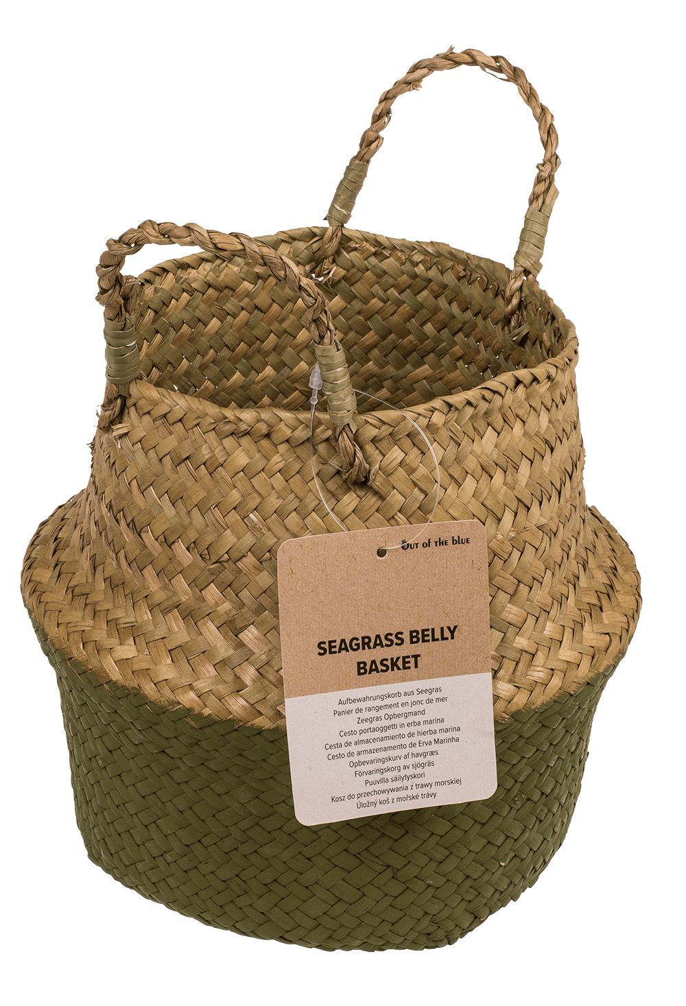Belly basket made of seagrass, with 2 handles,