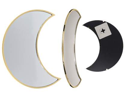 Moon shaped mirror, with golden metal frame,