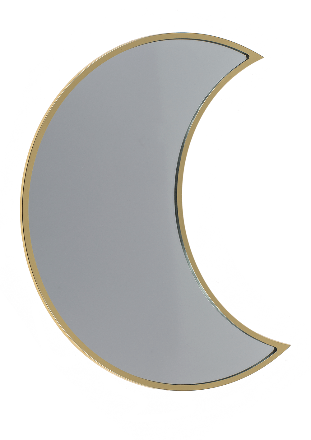 Moon shaped mirror, with golden metal frame,