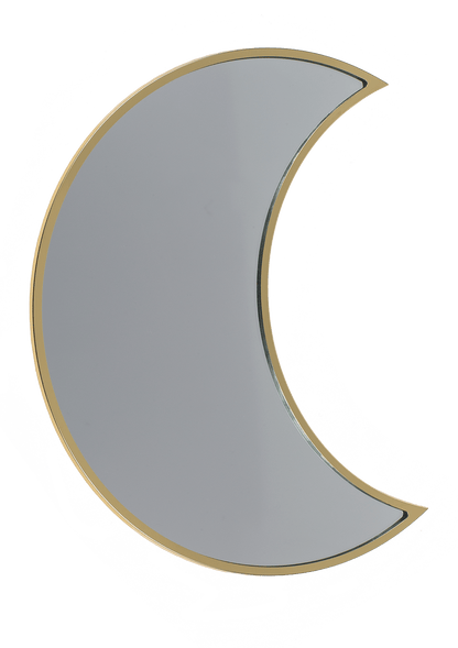 Moon shaped mirror, with golden metal frame,