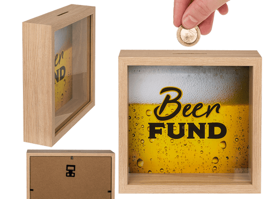 Wooden saving box, Beer fund,