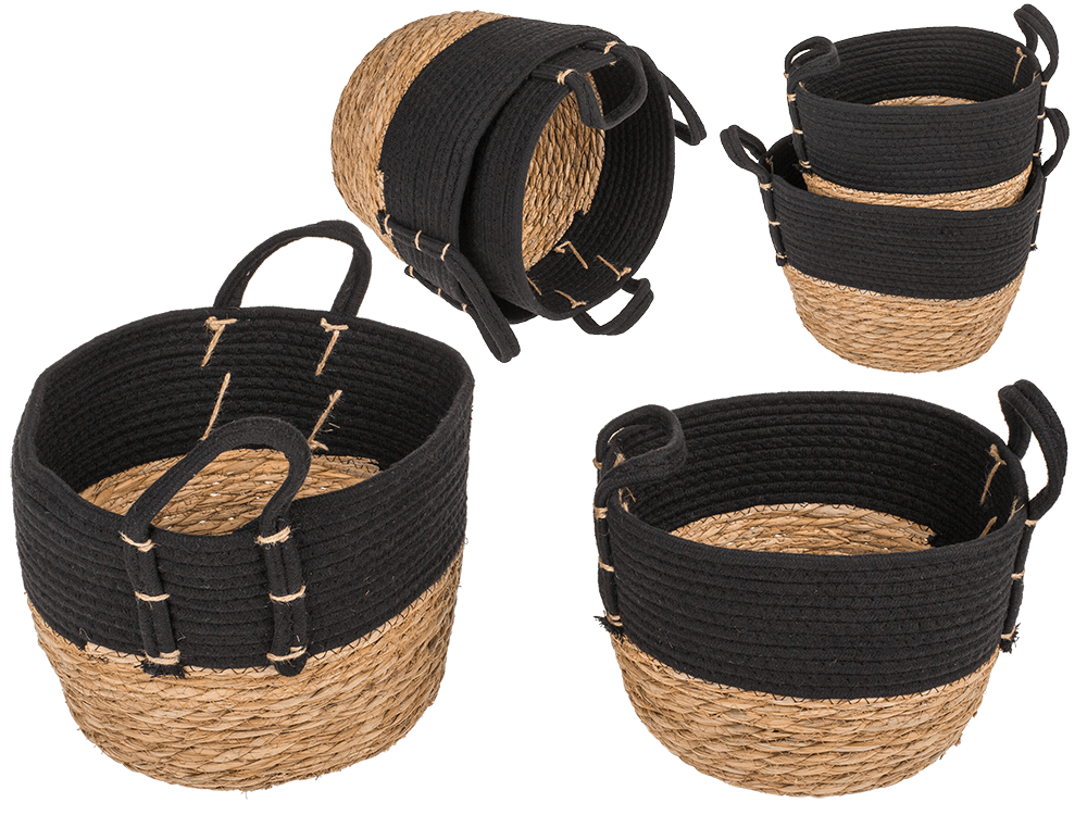 Storage basket with 2 handles, black,