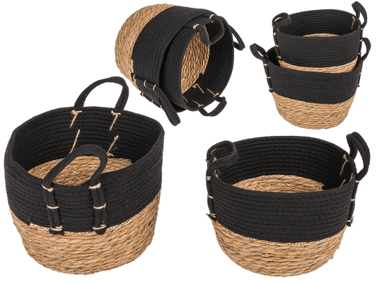 Storage basket with 2 handles, black,