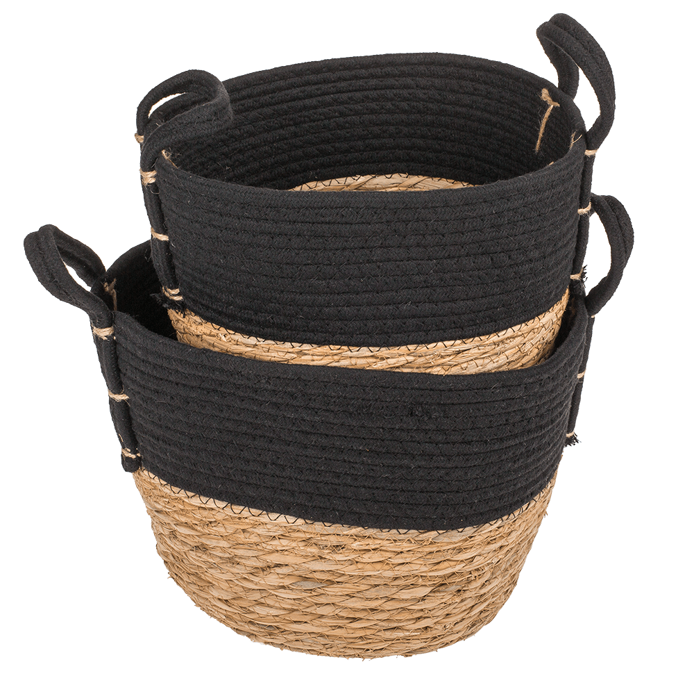 Storage basket with 2 handles, black,