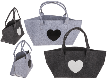 Felt shopping bag, heart, 50 x 20 x 23 cm,