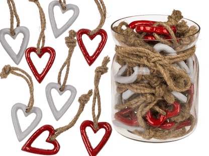 Metal hearts with jute rope, 10 x 10 x 12cm,