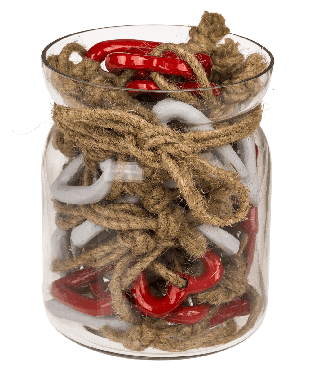 Metal hearts with jute rope, 10 x 10 x 12cm,