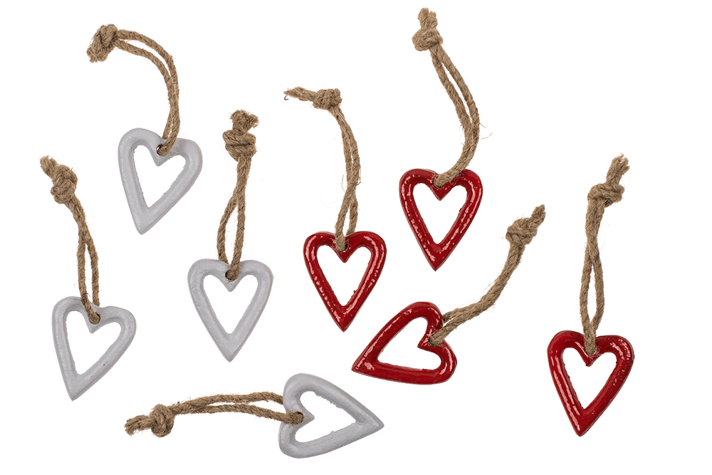 Metal hearts with jute rope, 10 x 10 x 12cm,