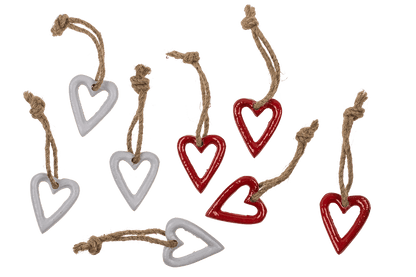 Metal hearts with jute rope, 10 x 10 x 12cm,