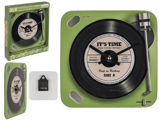 Glass-Wall clock, Record Player, 20 x 20 cm,