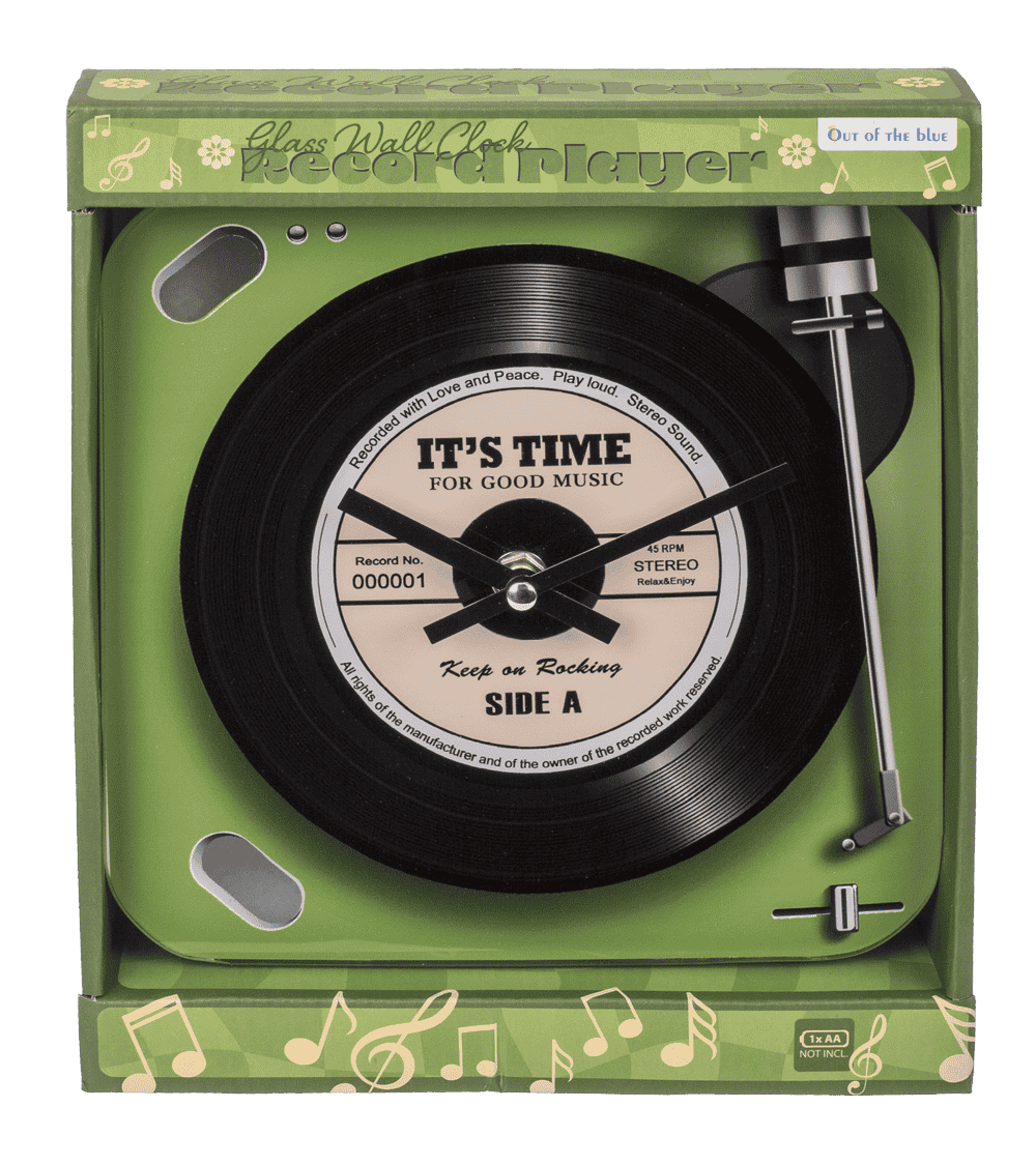 Glass-Wall clock, Record Player, 20 x 20 cm,