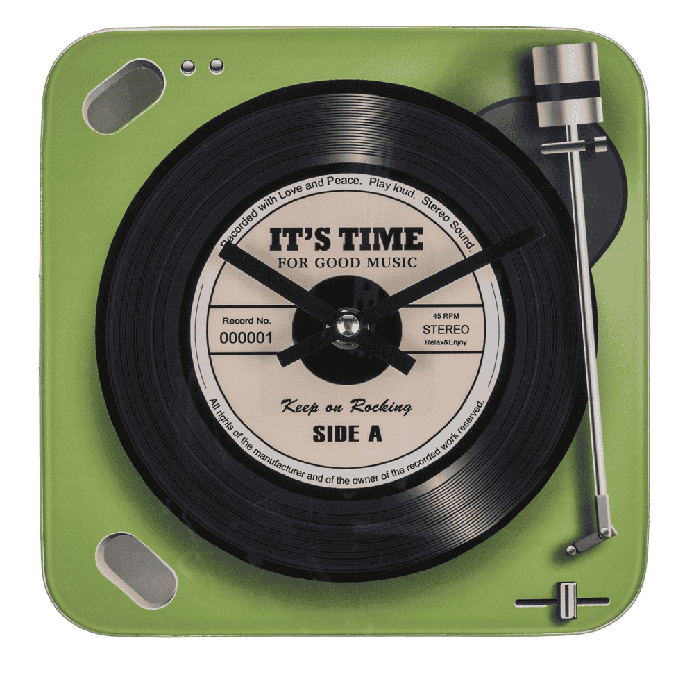 Glass-Wall clock, Record Player, 20 x 20 cm,