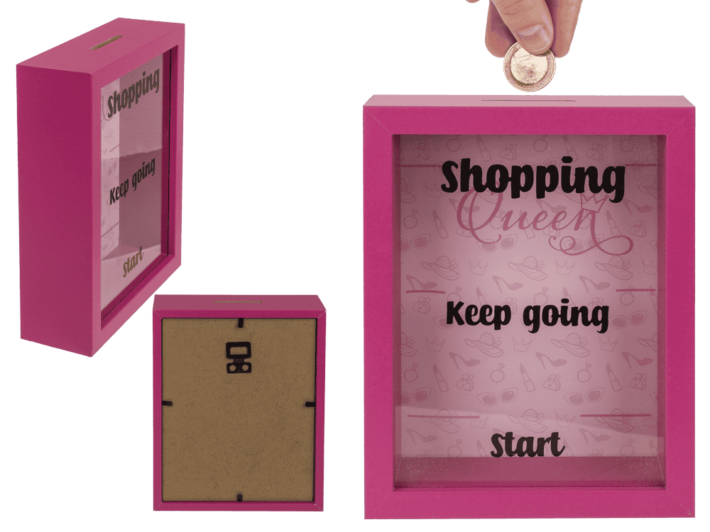 Wooden saving box, Shopping Queen,