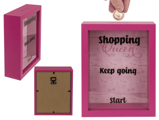Wooden saving box, Shopping Queen,
