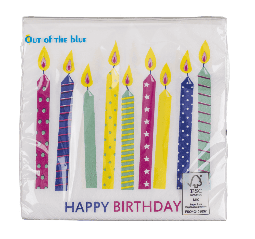 Paper napkins, Birthday candles,