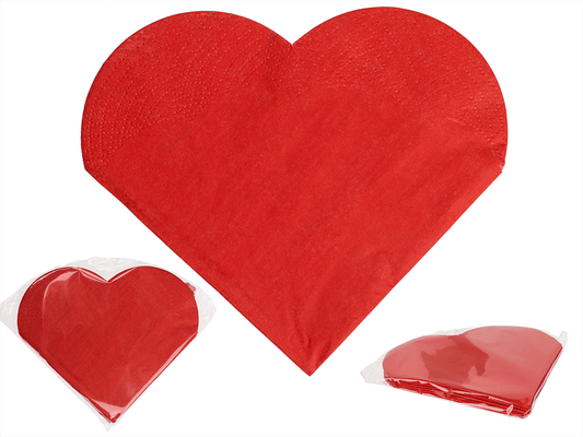 Red coloured paper napkins in heart design,