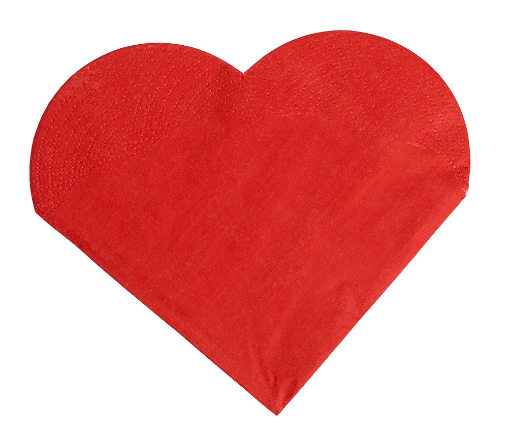 Red coloured paper napkins in heart design,