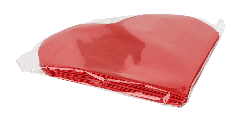 Red coloured paper napkins in heart design,