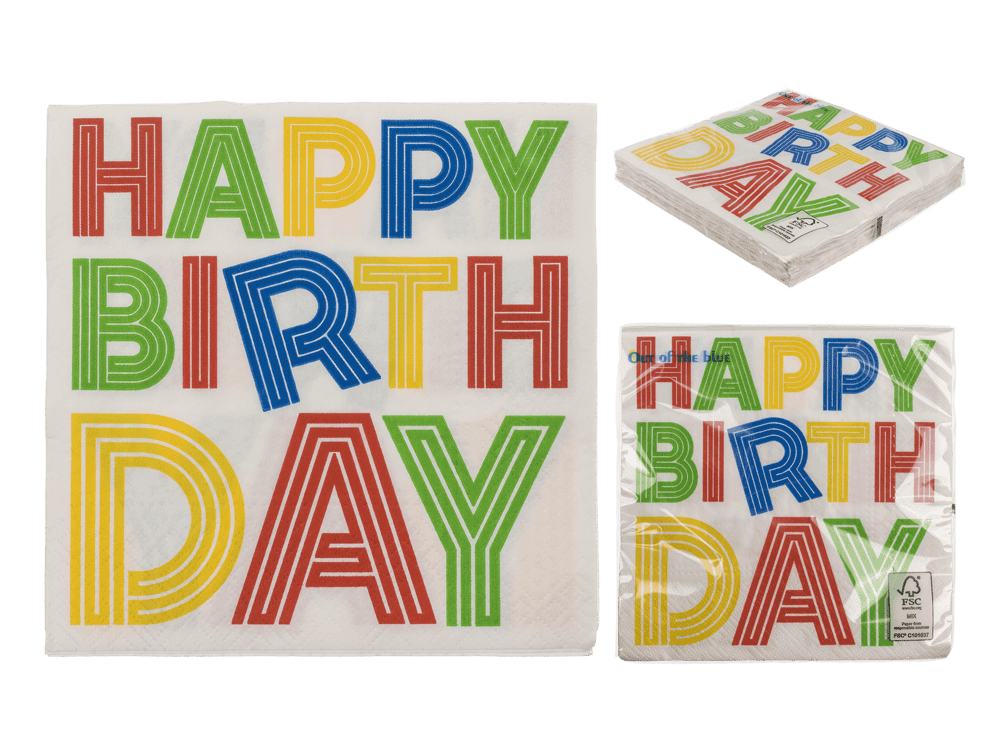 Paper napkins, Happy Birthday, 33 x 33 cm,