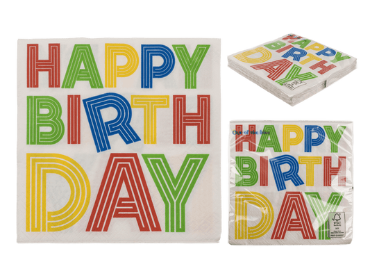 Paper napkins, Happy Birthday, 33 x 33 cm,