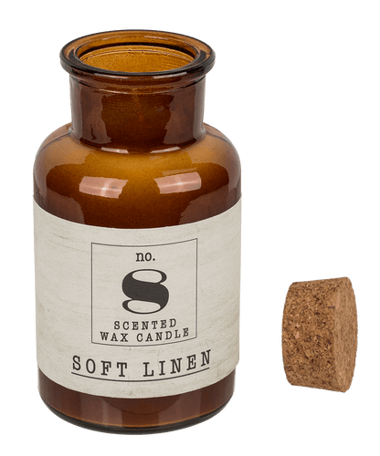 Scented candle (Soft Linen) in pharmacy glass,