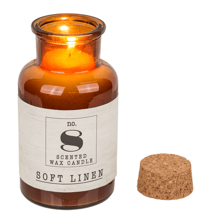 Scented candle (Soft Linen) in pharmacy glass,