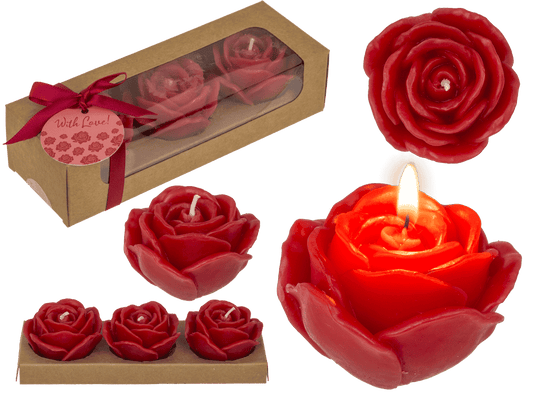 Red colored candle, rose, set of 3 pcs,