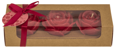 Red colored candle, rose, set of 3 pcs,