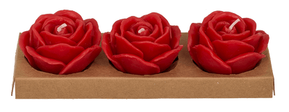 Red colored candle, rose, set of 3 pcs,