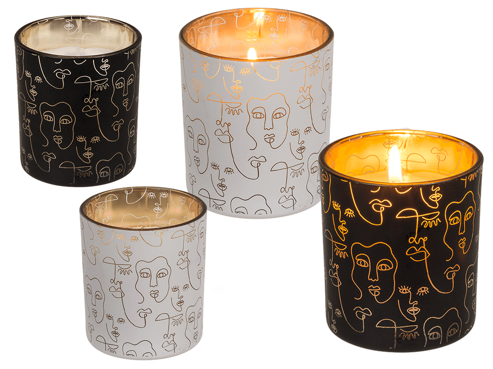 Candle in glass, Face, ca. 7 x 7,8 cm,