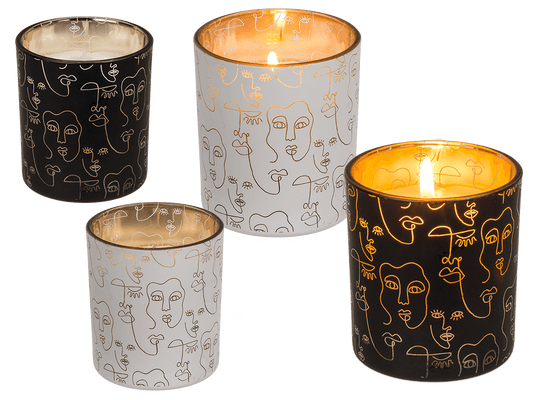 Candle in glass, Face, ca. 7 x 7,8 cm,