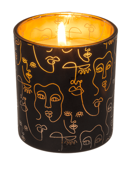 Candle in glass, Face, ca. 7 x 7,8 cm,