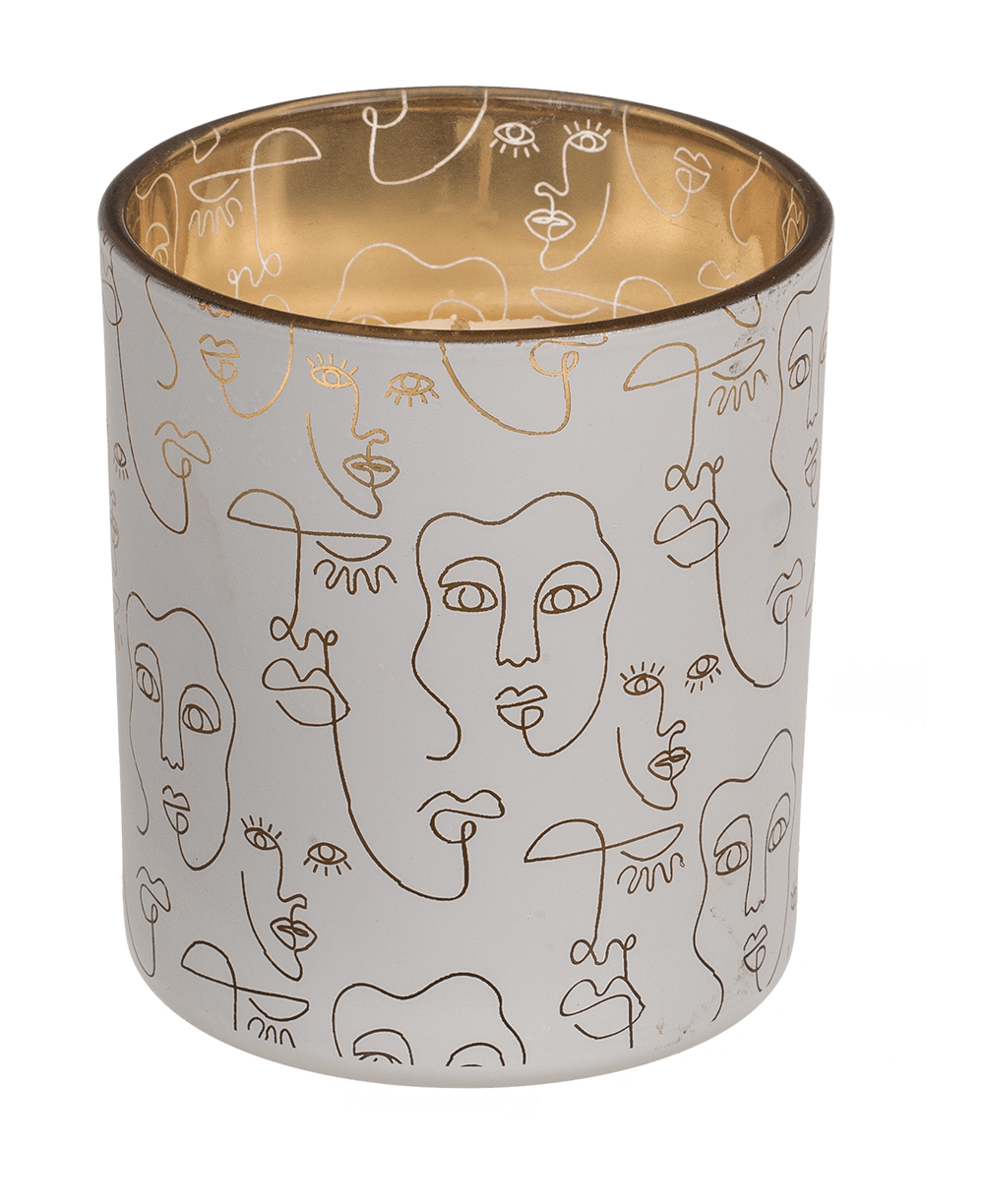 Candle in glass, Face, ca. 7 x 7,8 cm,