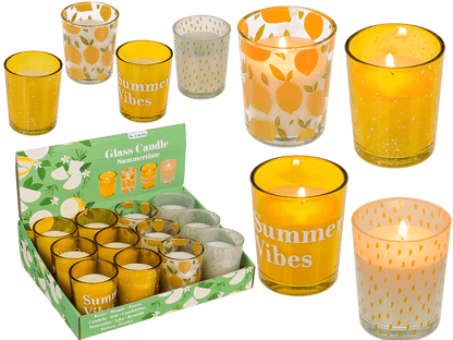 Candle in glass, Summertime, ca. 5,5 x 6,5 cm,