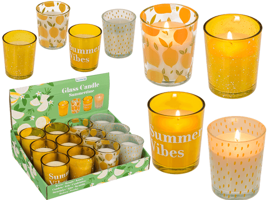 Candle in glass, Summertime, ca. 5,5 x 6,5 cm,