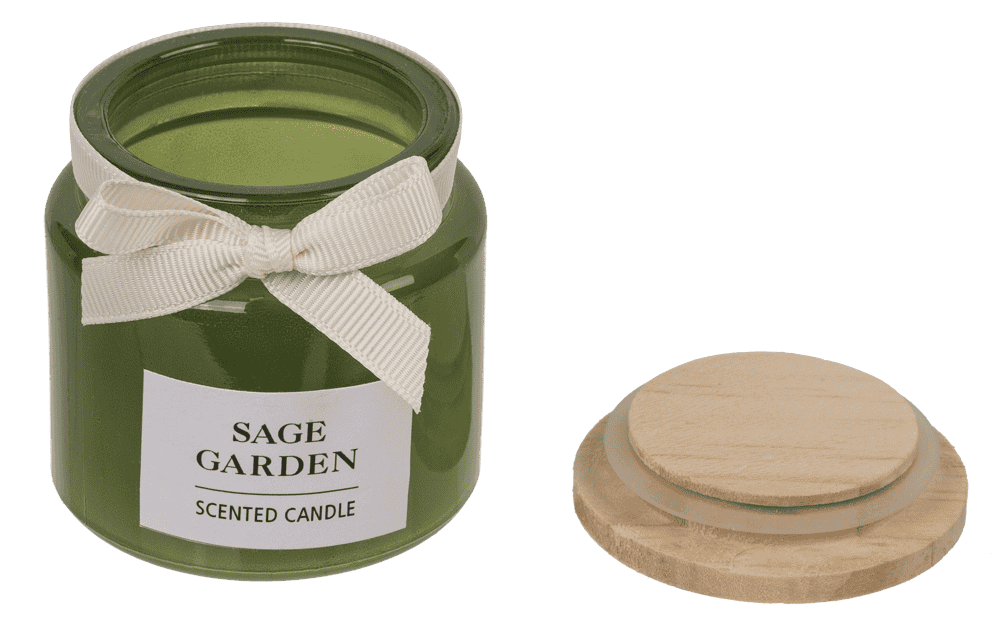 Candle in glass with wooden lid,