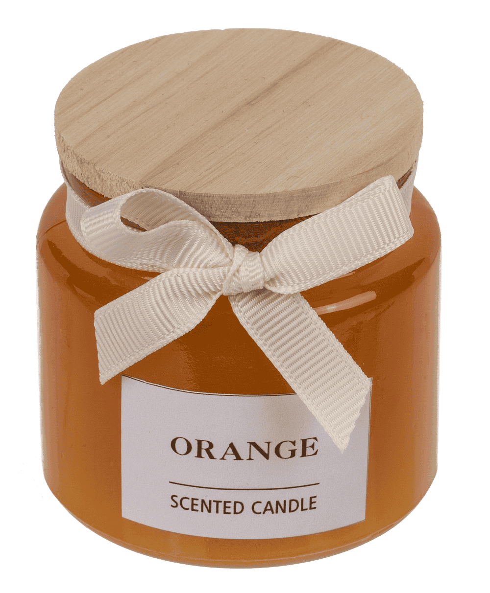 Candle in glass with wooden lid,