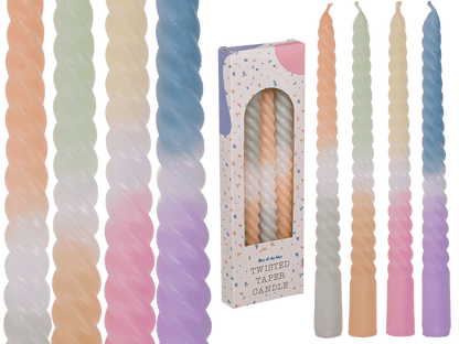 Twisted taper candle with colour gradient, Pastel,