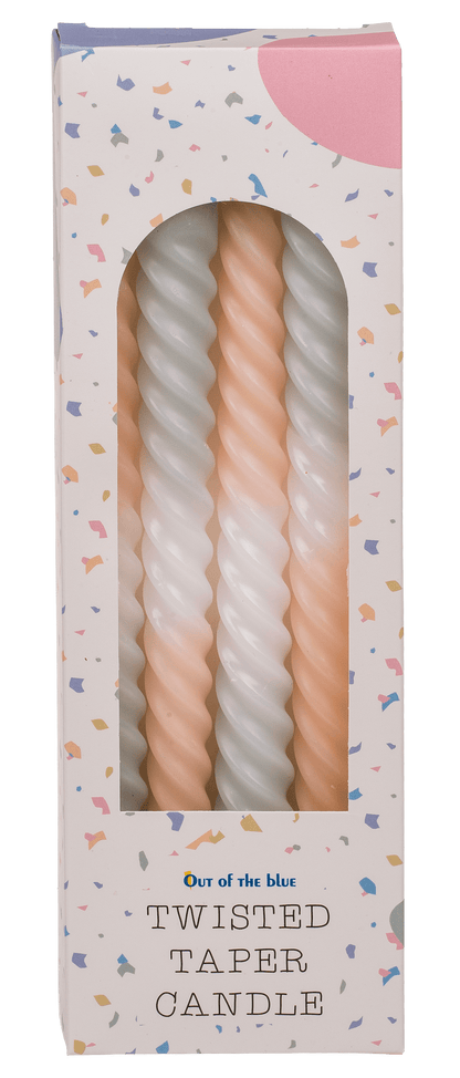 Twisted taper candle with colour gradient, Pastel,
