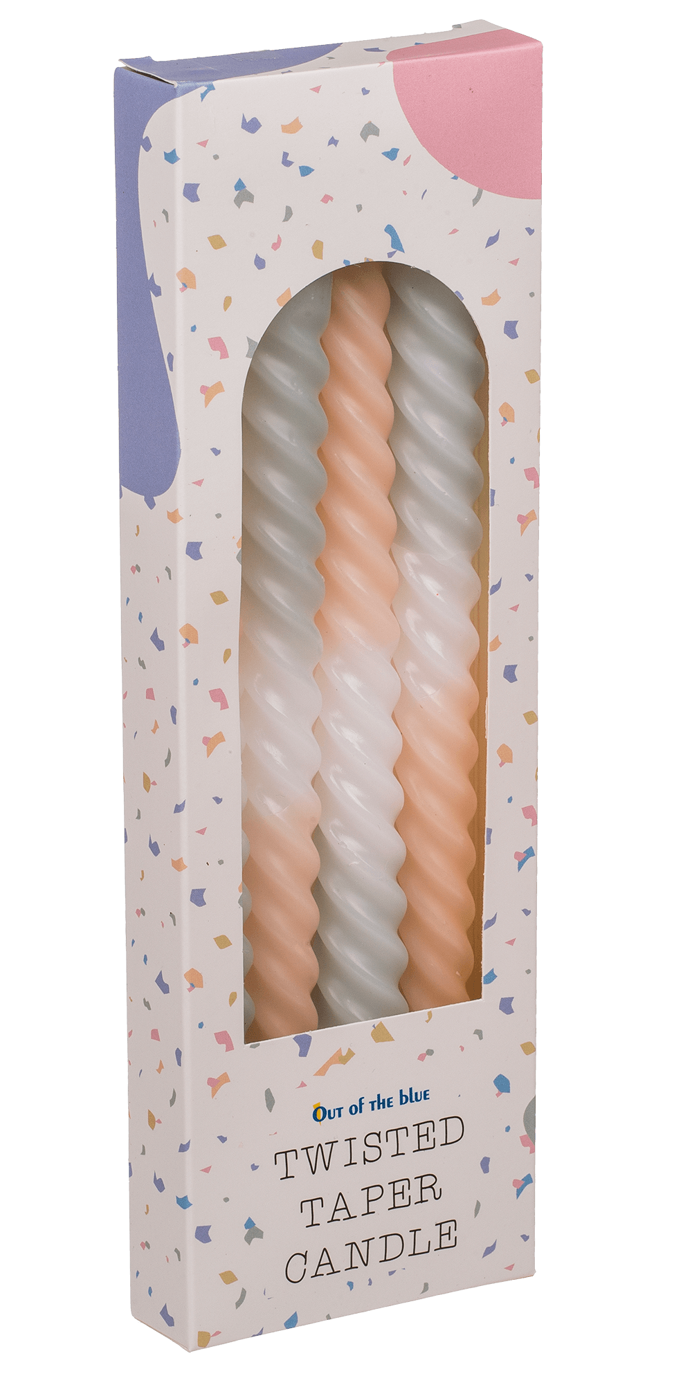 Twisted taper candle with colour gradient, Pastel,